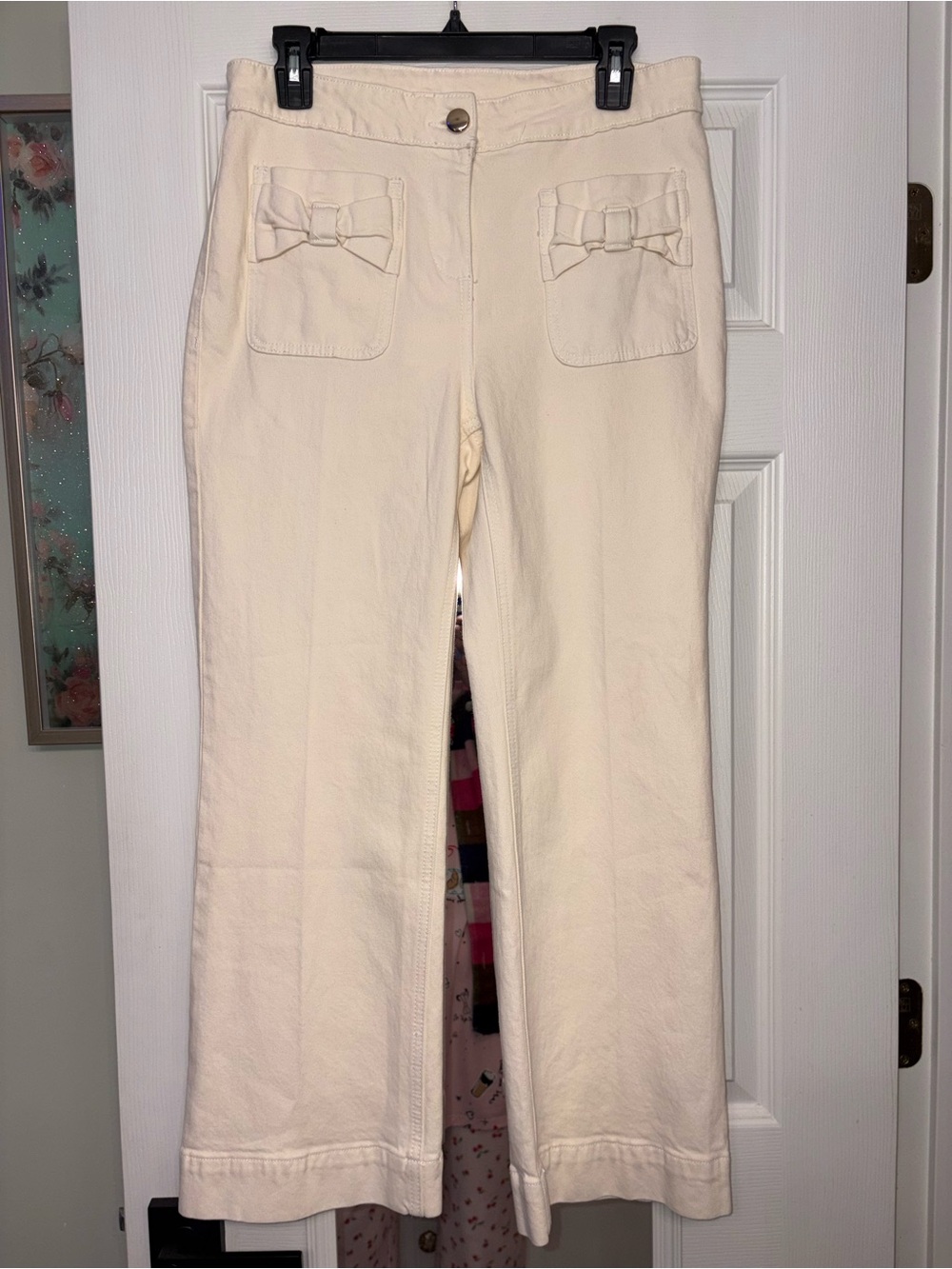 Joie Cream Wide-Leg ankle/cropped Pants with Front Bow Pockets NWT